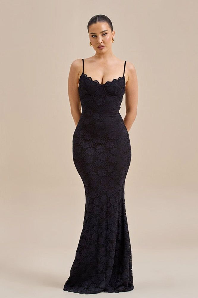 Backless Bodycon Maxi Lace Dress