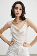 Courtney Beige Cowl Neck Tank Top