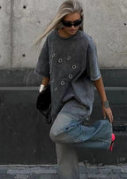 Shadow Pierced Oversized Tee – Washed Black Street Statement