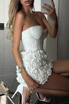 3D Flower Strapless Elegant Party Dress