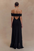 Off-Shoulder Ruffle Mesh Split Maxi Party Dress