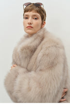 Minimalist Mid-Length Faux Fur Stand Collar Coat
