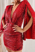 Sexy V Neck Bodycon Asymmetric Sequin Cocktail Dress