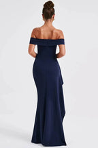 Leah Minimalist Off the Shoulder Maxi Dress with a High Slit Chic Silhouette Collection