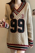 Contrast VNeck Plus Size Sweater