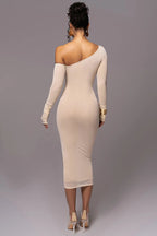Diagonal Collar Mesh Midi Dress
