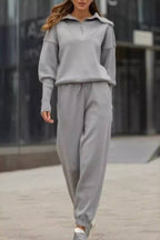 Half-open collar zipper lazy style knitted suit