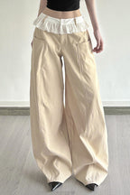 Lace-Panel Loose-Fit Cargo Pant