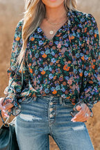 Floral V-Neck Ruffled Sleeve Blouse
