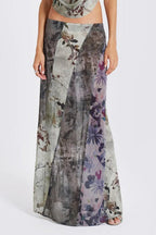 Vintage Botanical Print Bodycon Maxi Skirt