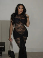 Knot Ribbon Mesh Midi Dress