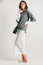 Crochet Lace Slit Bodycon Skirt