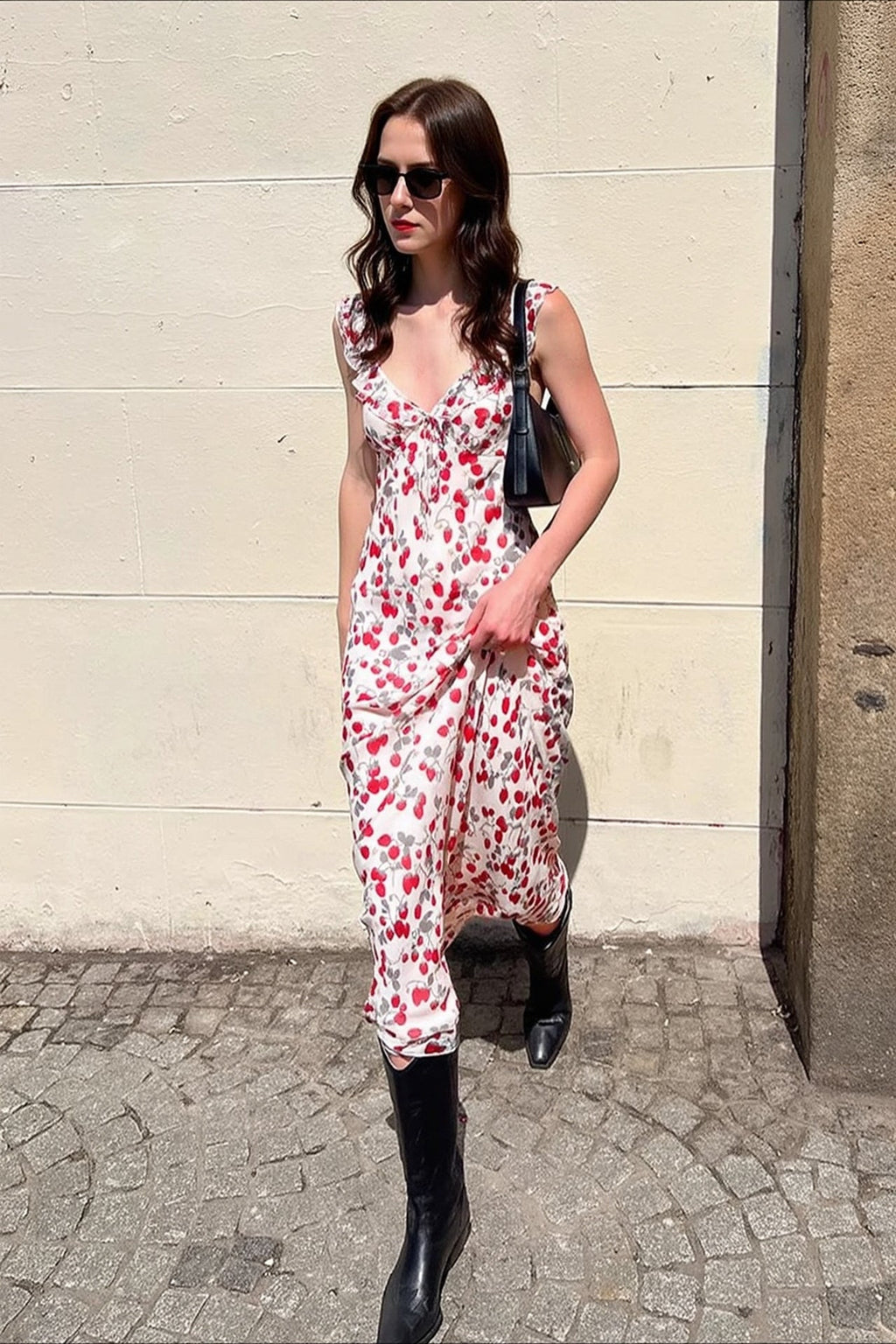 Cherry Floral Curve Fit Long Slip Dress