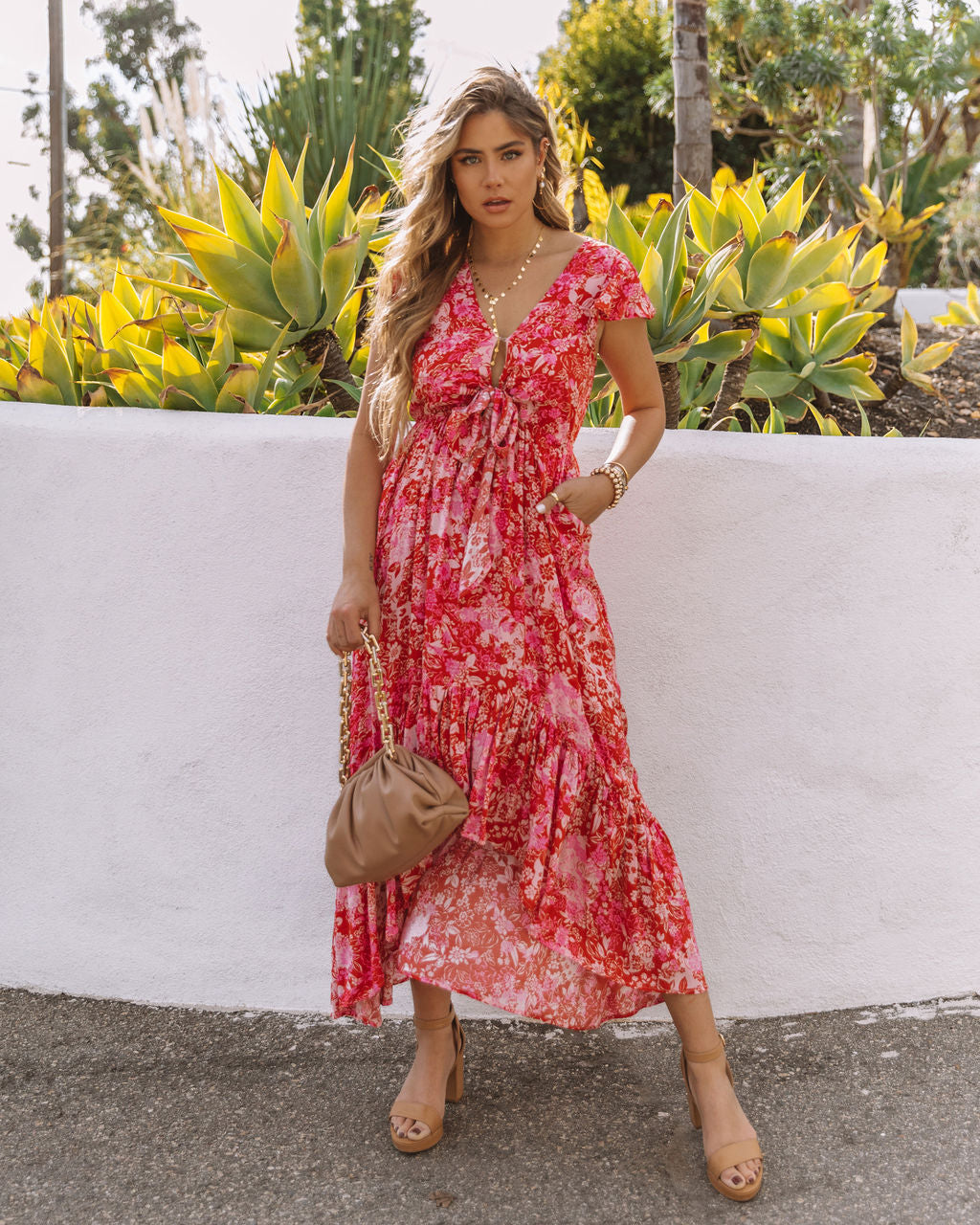 Belladonna High Low Pocketed Tie Maxi Dress Raspberry FINAL