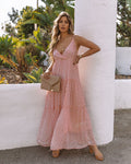 Fathoms Below Adjustable Metallic Tiered Maxi Dress Rose FINAL