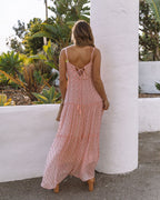 Fathoms Below Adjustable Metallic Tiered Maxi Dress Rose FINAL