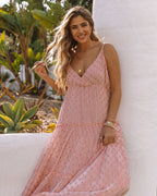 Fathoms Below Adjustable Metallic Tiered Maxi Dress Rose FINAL