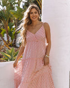 Fathoms Below Adjustable Metallic Tiered Maxi Dress Rose FINAL