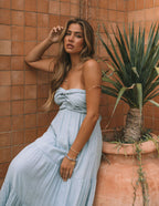 Hattie Strapless Pocketed Tie Front Maxi Dress Waterlily