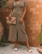 Hot Springs Button Down Knit Maxi Dress Mocha FINAL