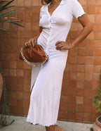 Hot Springs Button Down Knit Maxi Dress White FINAL