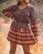 Priority Printed Tassel Dress Chocolate FINAL
