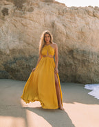 Cailey Cutout Halter Maxi Dress Moss Yellow