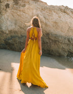 Cailey Cutout Halter Maxi Dress Moss Yellow