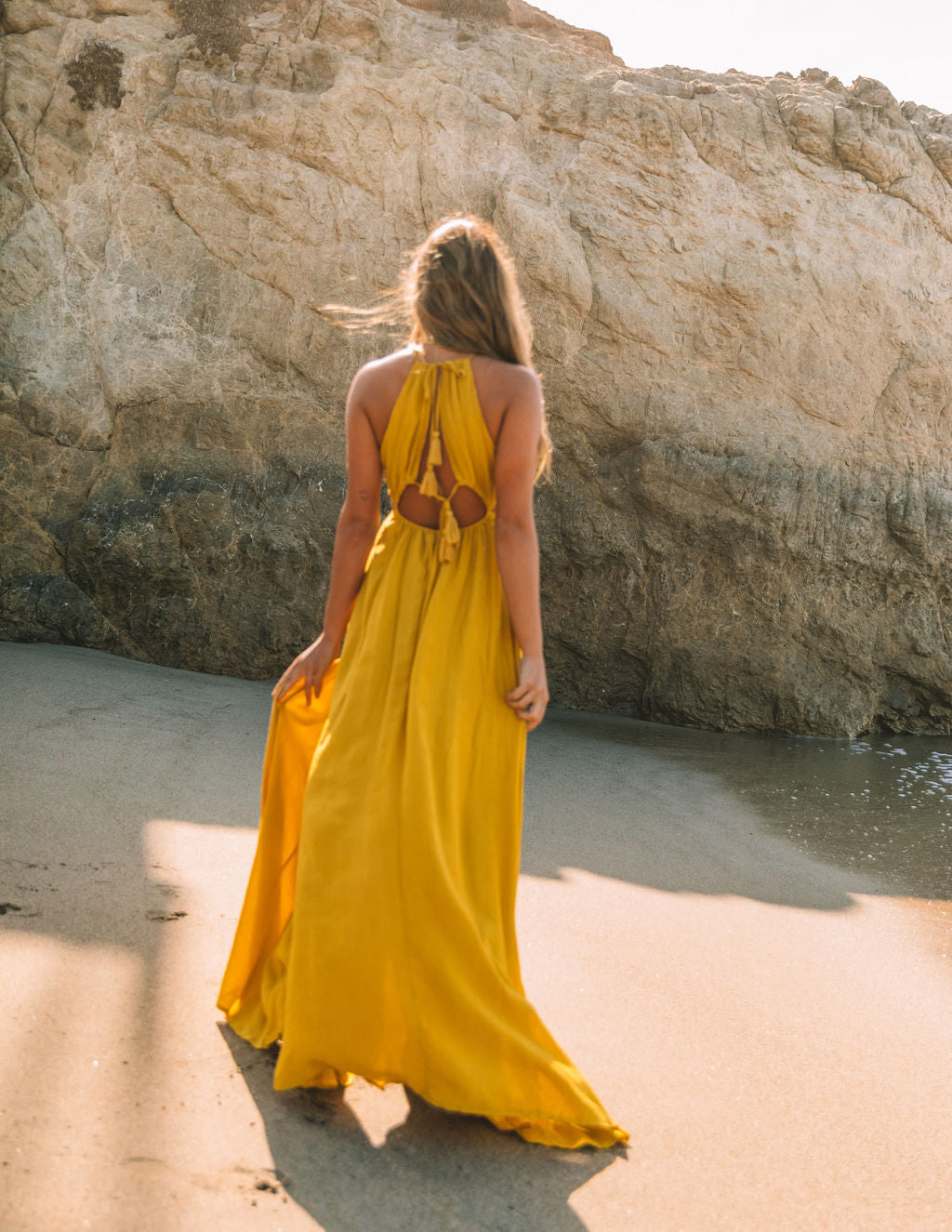 Cailey Cutout Halter Maxi Dress Moss Yellow