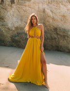 Cailey Cutout Halter Maxi Dress Moss Yellow