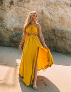 Cailey Cutout Halter Maxi Dress Moss Yellow