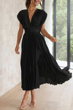 Cristina Effortless Dress Pleated V Neck Midi Chic Silhouette Collection