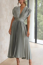 Cristina Effortless Dress Pleated V Neck Midi Chic Silhouette Collection