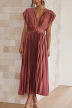 Cristina Effortless Dress Pleated V Neck Midi Chic Silhouette Collection