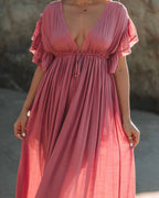 Anika Pocketed Button Down Ruffle Maxi Dress Desert Rose