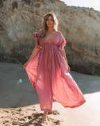 Anika Pocketed Button Down Ruffle Maxi Dress Desert Rose