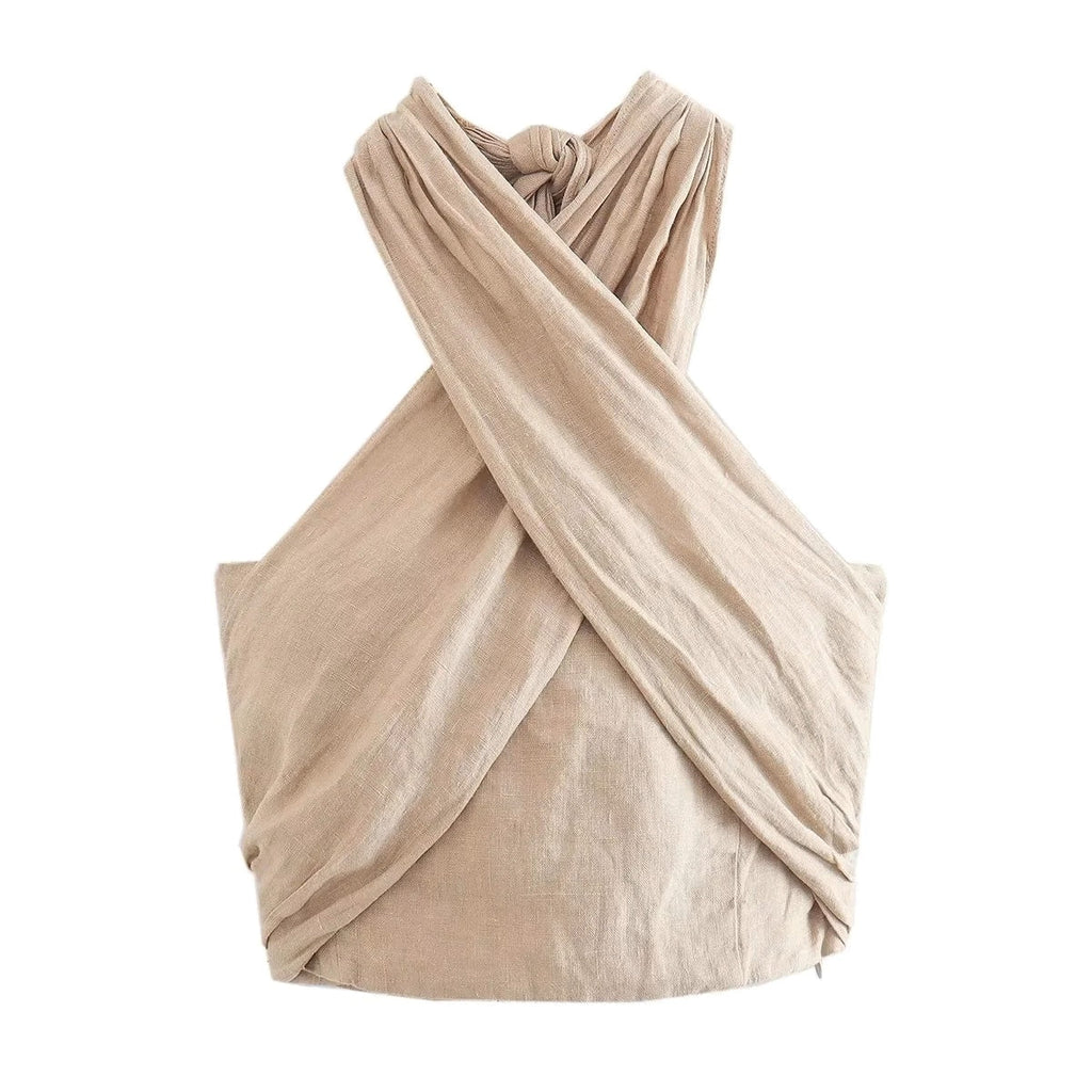 Cotton & Linen Crisscross Neckline Dress