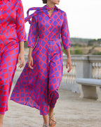 Casandra Timeless Shirt Dress with V Neck and 3/4 Sleeves Elevated Occasion Wear