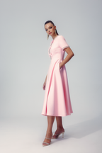 Mercedes Minimalist Midi Dress with Bow and Crystal Embellishment Chic Silhouette Collection