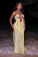 Irregular Sheer Tulle Patchwork Metal Decorative Prom Dress