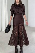Solid Color Silk Satin Texture Single-breasted Long-sleeved Loose Shirt