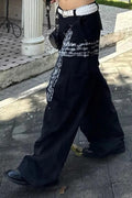 Letter Print Wide-Leg Baggy Jeans