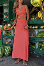 Abigail Exclusive Stretch Tie Dye Slit Dress with Cutouts Elevated Occasion Wear