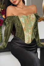Oil Painting Style Elegant Strapless Slim-fit Fishbone Top
