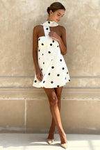 Chic Strapless Polka Dot Work Dress