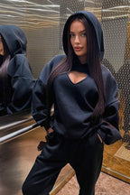 Solid Long Sleeve Heart Cutout Hoodie
