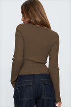 Ribbed V Neck Button Cardigan