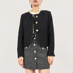 Black Frenchy Button Front Detail Tweed Jacket
