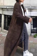 Retro Brown Belted Waist-Tie Long Overcoat