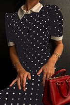 Polka Dot Color Block Waist Cinching Maxi Dress